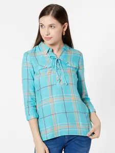 Kraus Jeans Printed Pure Cotton Checked Shirt Style Top