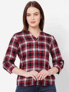 Kraus Jeans Printed Checked Shirt Style Top