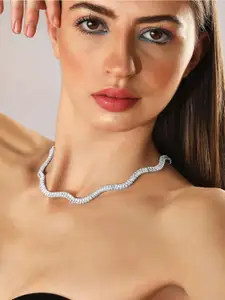 Rubans Voguish Silver-Plated Baugette Stone Necklace