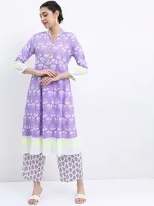 Vishudh Mandarin Collar Ethnic Motifs Yoke Design Cotton Kurta