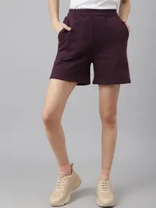Fitkin Women Purple High-Waist Fleece Shorts