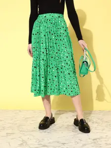 ANVI Be Yourself Abstract Printed Accordion Pleated Flared Midi Skirt