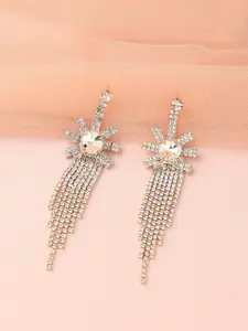 SOHI Silver Plated Contemporary Drop Earrings