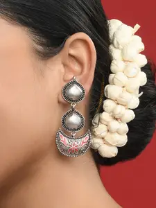 Fida Crescent Shaped Oxidised Silver-Plated Drop Earrings