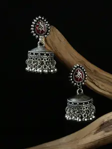 Fida Silver Plated Dome Shaped Jhumkas Earrings