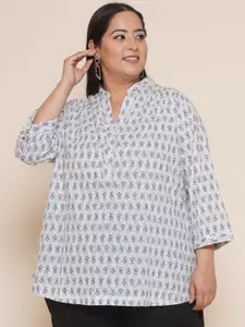 Kiaahvi by JOHN PRIDE Plus Size Floral Print Mandarin Collar Shirt Style Top