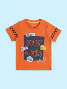 Pantaloons Baby Boys Typography Printed Applique Cotton T-shirt