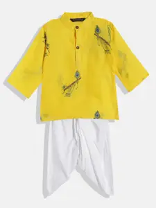 Readiprint Fashions Boys Yellow Ethnic Motifs Embroidered Pure Cotton Kurta with Dhoti Pants