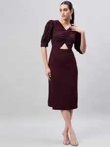 Marie Claire Cut-out  Puff Sleeve Sheath Midi Dress
