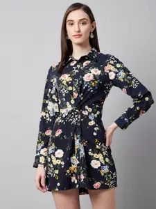 Marie Claire Floral Printed Crepe Shirt Mini Dress