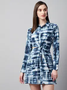 RARE Tie and Dye Cut-Out Crepe Shirt Mini Dress