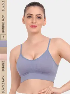 Amour Secret Pack of 3 Lightly Padded Dry-Fit Sports Bra S3228_Blu_Nud_Rbn
