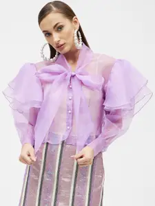 Kibo Women Classic Sheer Organza Casual Shirt