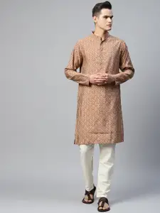 Readiprint Fashions Men Rust Floral Printed Kurta with Trousers