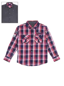 Gini and Jony Boys Cotton Tartan Checks Checked Reversible Casual Shirt