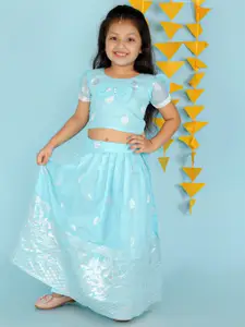 KID1 Girls Printed Foil Print Ready to Wear Chanderi Pavda Pattu Lehenga & Choli