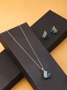 Yellow Chimes Silver-Plated Crystal Studded Pendant With Earrings Set