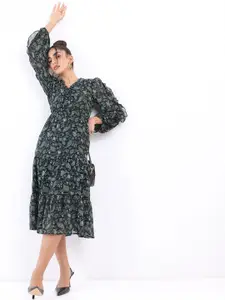 Tokyo Talkies Floral Printed A-Line Midi Dress