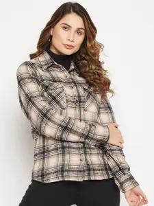Bitterlime Women Relaxed Tartan Checks Checked Cotton Casual Shirt