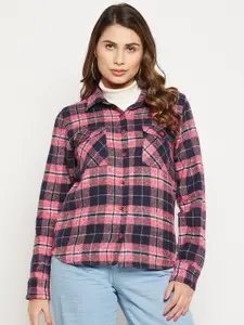 Bitterlime Women Relaxed Tartan Checks Checked Cotton Casual Shirt