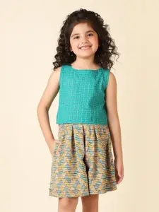 Fabindia Girls Printed Cotton Top with Shorts