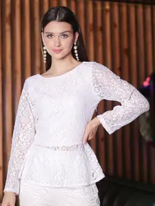 Sera Round Neck Self Design Lace Top