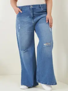 CURVY STREET Women Flared Mildly Distressed Light Fade Jeans
