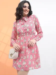 Tokyo Talkies Floral Tie-Up Neck Mini Dress