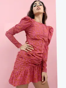 Tokyo Talkies Ruched Floral Drop-Waist Mini Dress