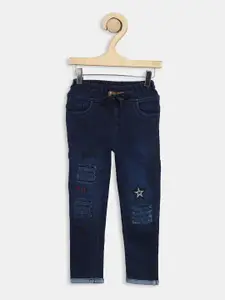 A-Okay Girls Slim Fit High-Rise Mildly Distressed Embroidered Jeans