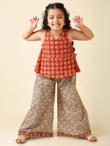Fabindia Girls Printed Pure Cotton Top with Palazzos
