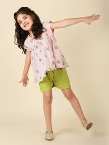 Fabindia Girls Printed Cotton Top with Shorts