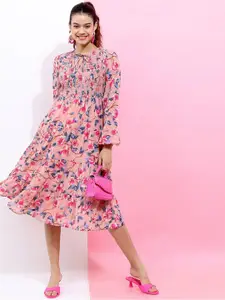 Tokyo Talkies Floral Printed Tie-Up Neck Midi Dress