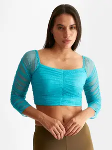COVER STORY Turquoise Blue Sweetheart Neck Crop Top