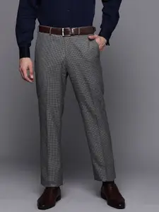 Raymond Men Checked Contemporary Straight Fit Formal Trousers