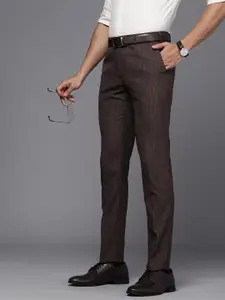 Raymond Men Checked Italian Fit Low-Rise Formal Trousers