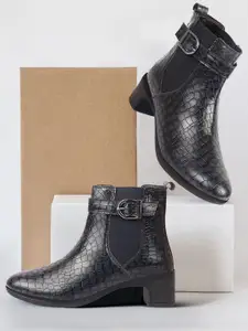 FAUSTO Women Textured Mid-Top Chelsea Boots