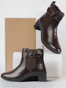 FAUSTO Women Textured Mid-Top Chelsea Boots