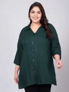 Indietoga Plus Size Green Viscose Rayon Longline Casual Shirt