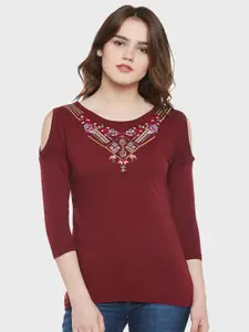 Hypernation Ethnic Motifs Embroidered Pure Cotton Top
