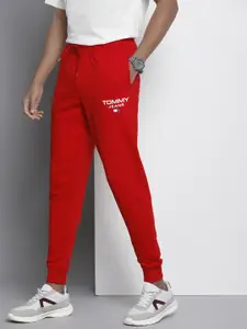 Tommy Hilfiger Men Brand Logo Printed Pure Cotton Slim Fit Joggers