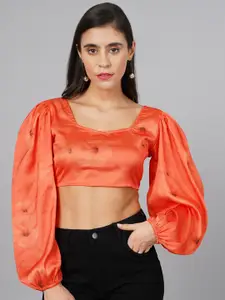 Cation Floral Print Satin Styled Back Crop Top