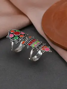 Voylla Silver-Plated Beaded Enamel Long Finger Ring