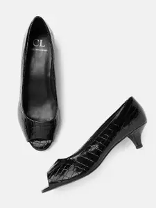 Carlton London Women Croc Textured Kitten Heel Peep Toes