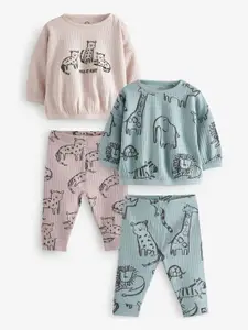 NEXT Infant Boys Pack Of 2 Conversational Print Pure Cotton T-Shirt With Joggers