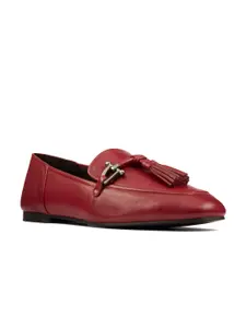 Clarks Women Red Printed Leather Loafers