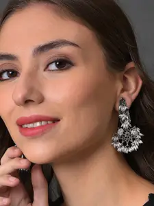 SOHI Silver Plated Floral Drop Earrings