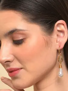 SOHI Gold Plated Pearl Beaded Contemporary Drop Earrings