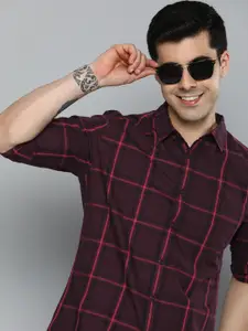 HERE&NOW Men Pure Cotton Slim Fit Tartan Checked Casual Shirt