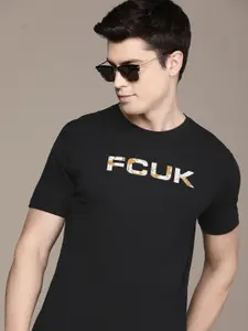 FCUK Brand Logo Printed Pure Cotton Casual T-shirt